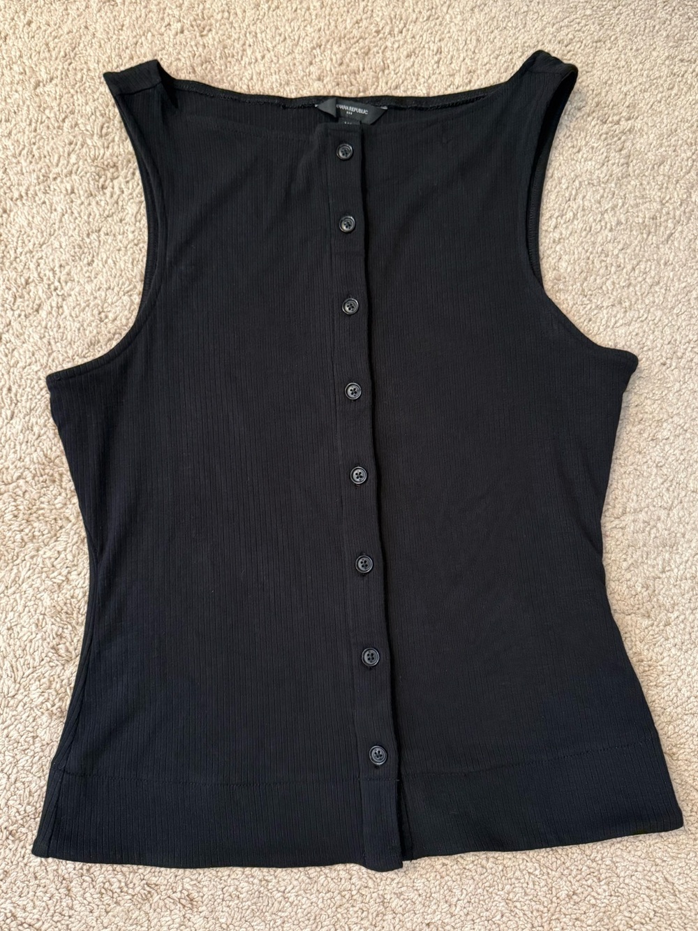 Banana Republic Black Button-Front Ribbed Tank Top